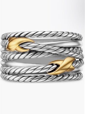 David Yurman Double X crossover ring in sterling silver with 18k yellow gold